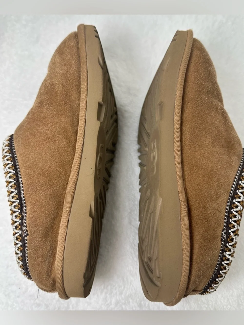 UGG Slip-On Suede Shearling Clogs - Chestnut Brown in Size 3